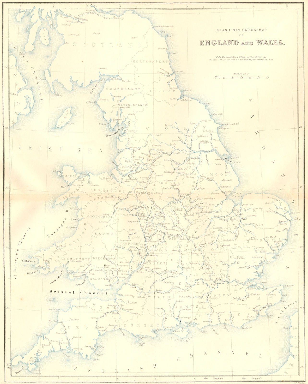 ENGLAND WALES. Inland Navigation. Virtue canals 1870 old antique map chart